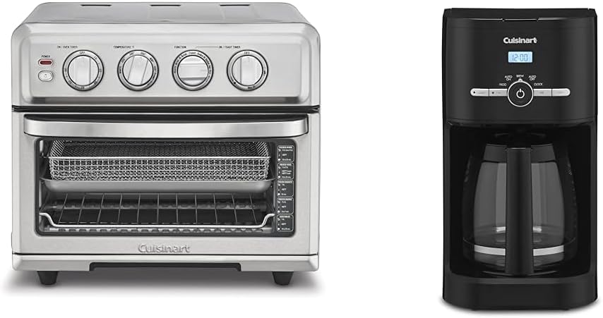 Cuisinart Air Fryer + Convection Toaster Oven, 8-1 Oven with Bake, Grill, Broil & Warm Options, Stainless Steel, TOA-70 & DCC-1120BK Classic 12-Cup Programmable Coffeemaker, Black