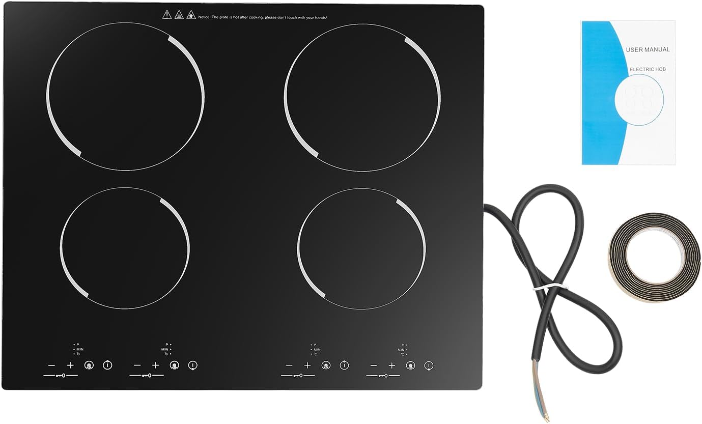 Electric Ceramic Cooktop, 3000W Built-In Stove Top Electric Burner Ceramic Hot Plate with Four Burners & LED Screen, 9 Gears Infrared Radiant Cooktop, 110V
