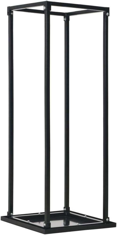 Firewood Rack with Base Black 37x37x113 cm Steel, Firewood Log Rack, Firewood Storage Rack Shelf, Ventilation Metal Log Store Holder for Outdoor or Indoor Wood,