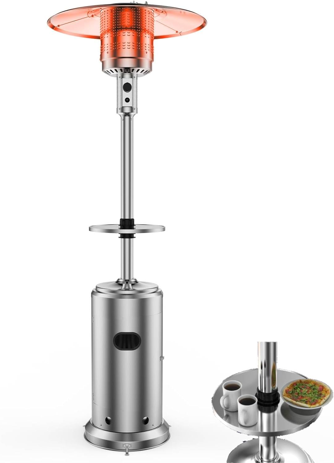48,000 BTU Outdoor Patio Heater, Stainless Steel Portable Heater with Wheels, Automatic Tilt-Safety Shut-Off, Pulse Ignition, for Deck Garden Balcony Patio Backyard Use (Silver)