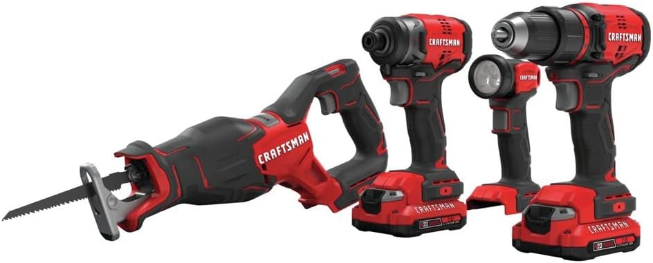 CRAFTSMAN V20 Power Tool Combo Kit, Cordless Power Tool Set, 4-Tool, 2 Batteries and Charger Included (CMCK420D2)