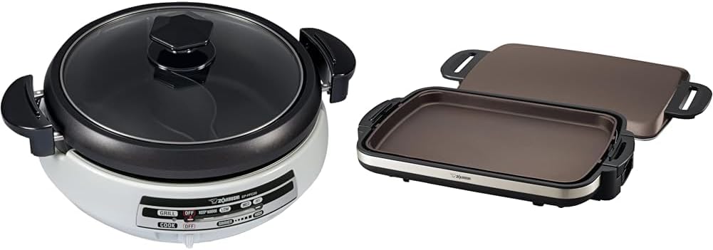 Zojirushi EP-PFC20HA, Gourmet d’Expert® Electric Skillet for Yin Yang Hot Pot & EA-DCC10 Gourmet Sizzler Electric Griddle,Stainless Brown Extra Large
