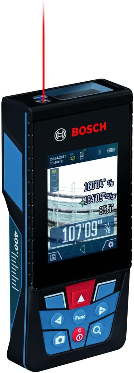 BOSCH GLM400C 400 Ft Blaze Outdoor Connected Laser Measure with Viewfinder, Includes 3 AA Batteries, Hand Strap, & Pouch
