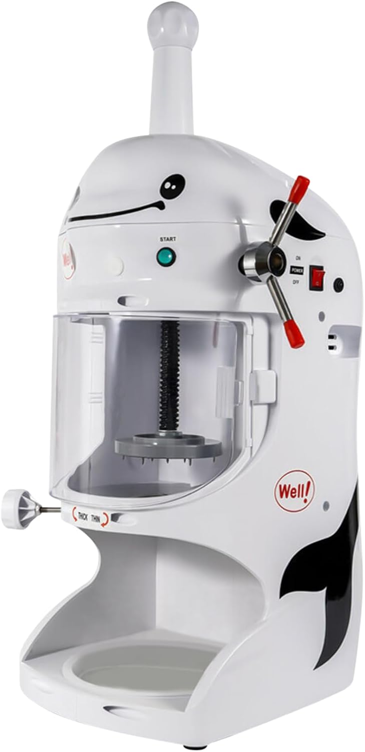 350W Electric Ice Shaver Commercial Snow Cone Machine Professional Ice Crusher with Adjustable Ice Thickness 250-350rpm/min Suitable for Coffee Shop Restaurant Home Bar