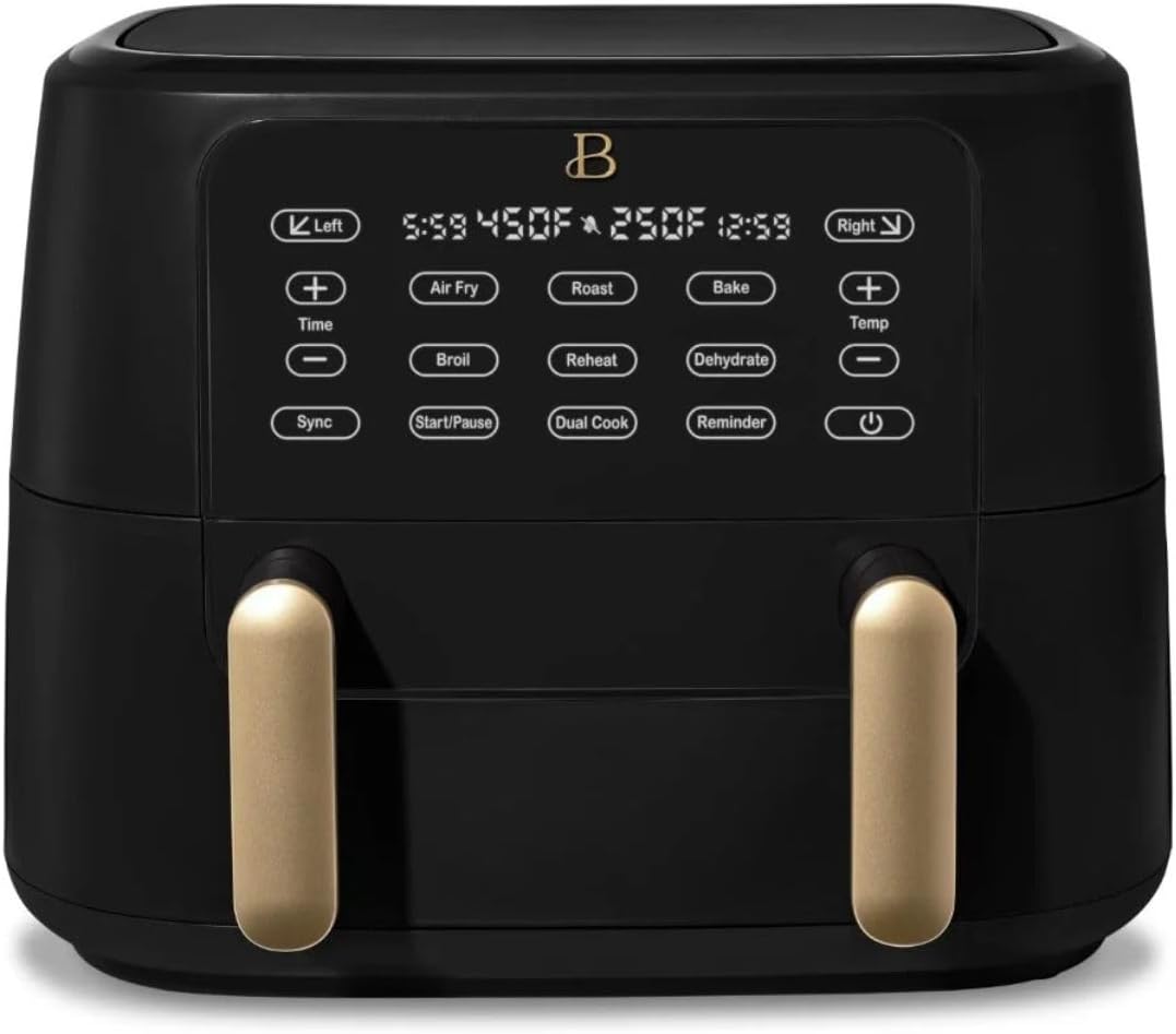 Beautiful 9 QT TriZone Air Fryer \u2013 Dual Zone or Single Basket, Touch Display, 1700W, 6 Functions, Nonstick, Dishwasher Safe (Black Sesame)