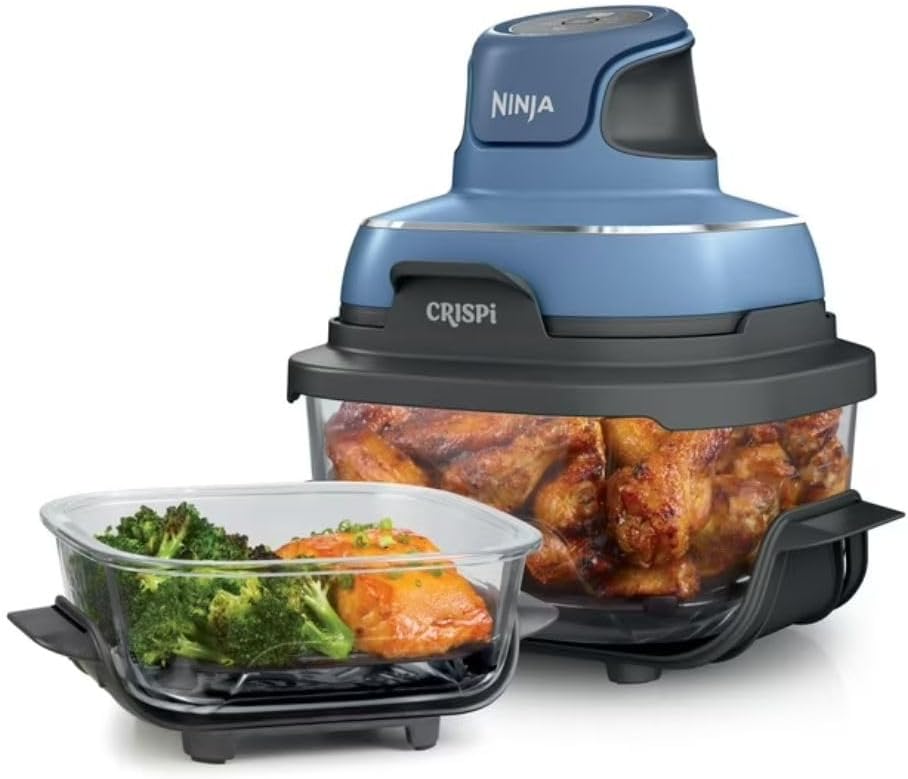 Ninja Crispi 3-in-1 Portable Air Fryer & Multi-Cooker, 4-Qt Pot + 5-Cup Container, Compact Countertop Cooking System, Air Fry, Steam & Roast Healthy Meals Fast, FN100ND, Denim Blue