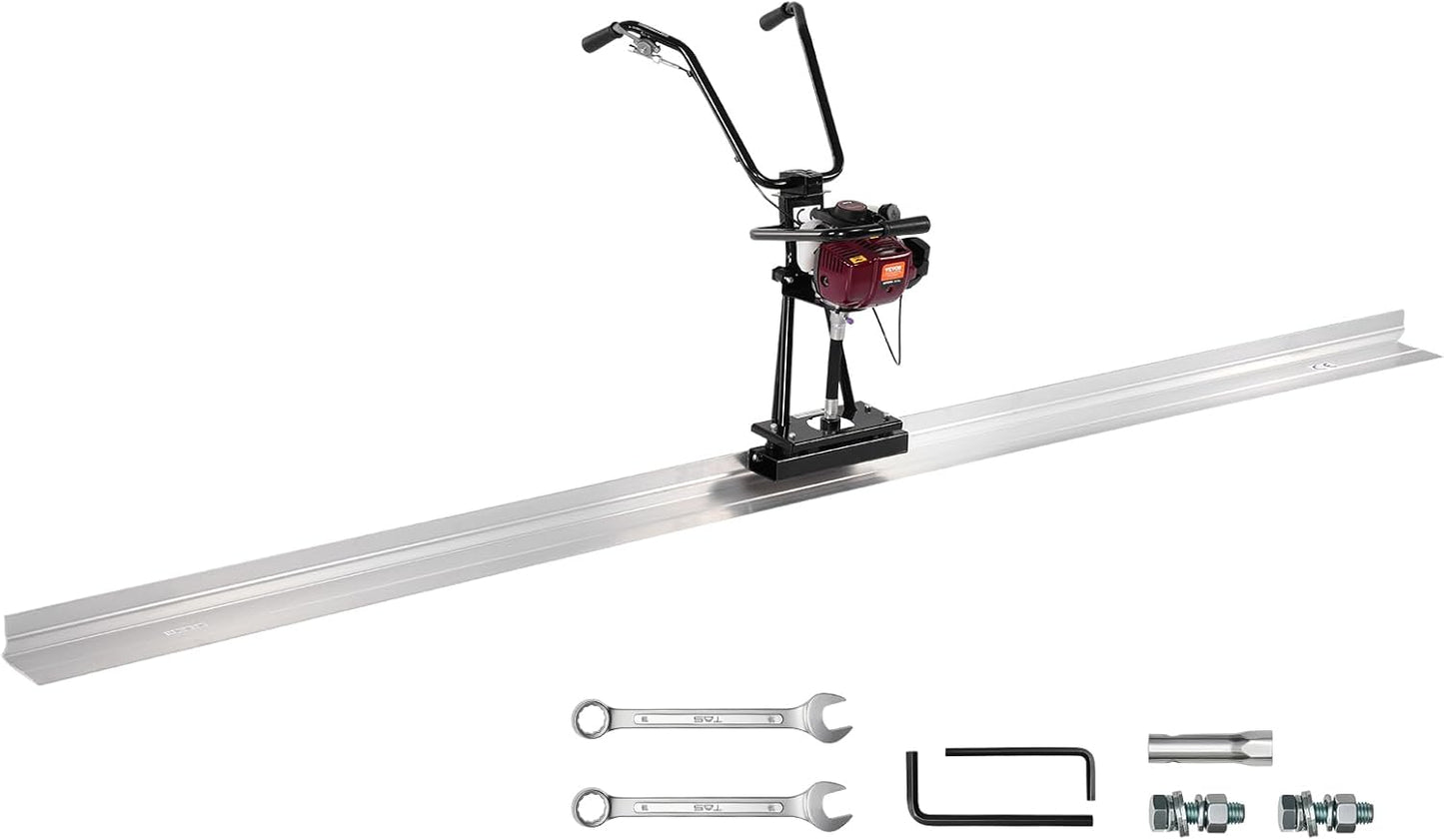 VEVOR Concrete Power Screed, 4 ft Aluminum Board Straight Edge Bar Set, 4 Stroke Cement Finishing Vibrating Motor with Height Adjustable Handles, High Efficient Concrete Tool 6500RPM