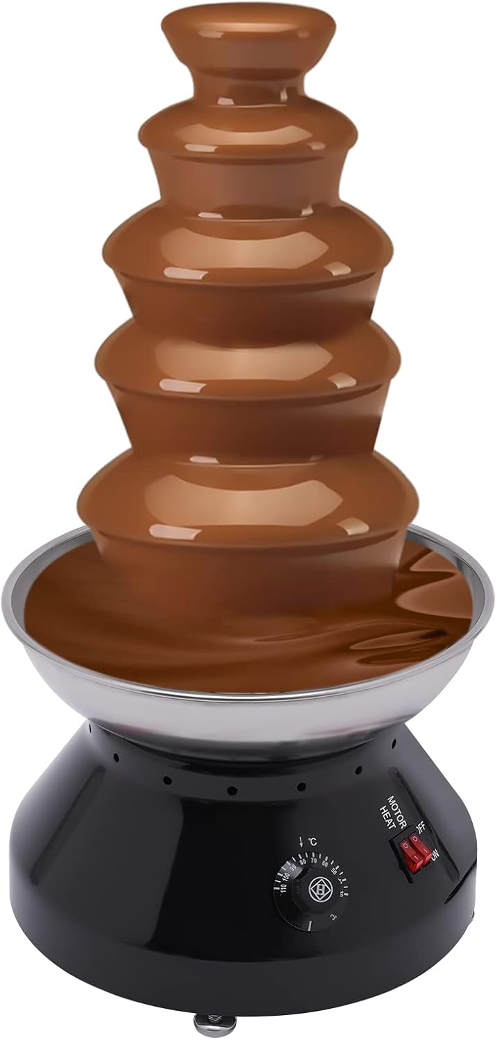 5 Tier Electric Chocolate Fondue Fountain Machine, 7 Ibs Large Capacity Stainless Steel Butter Chocolate Melt and Heat Machine - for Nacho Cheese Candy, Christmas, Birthday Party Wedding (Black)