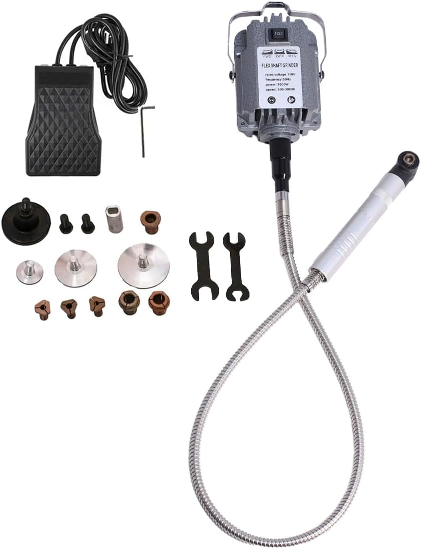 VOTOER 1000W Hanging Flex Shaft Die Grinder Sander Polisher Rotary Tool, Foot Pedal Control, Extendable Polising Handle, Forward and Reverse Rotation