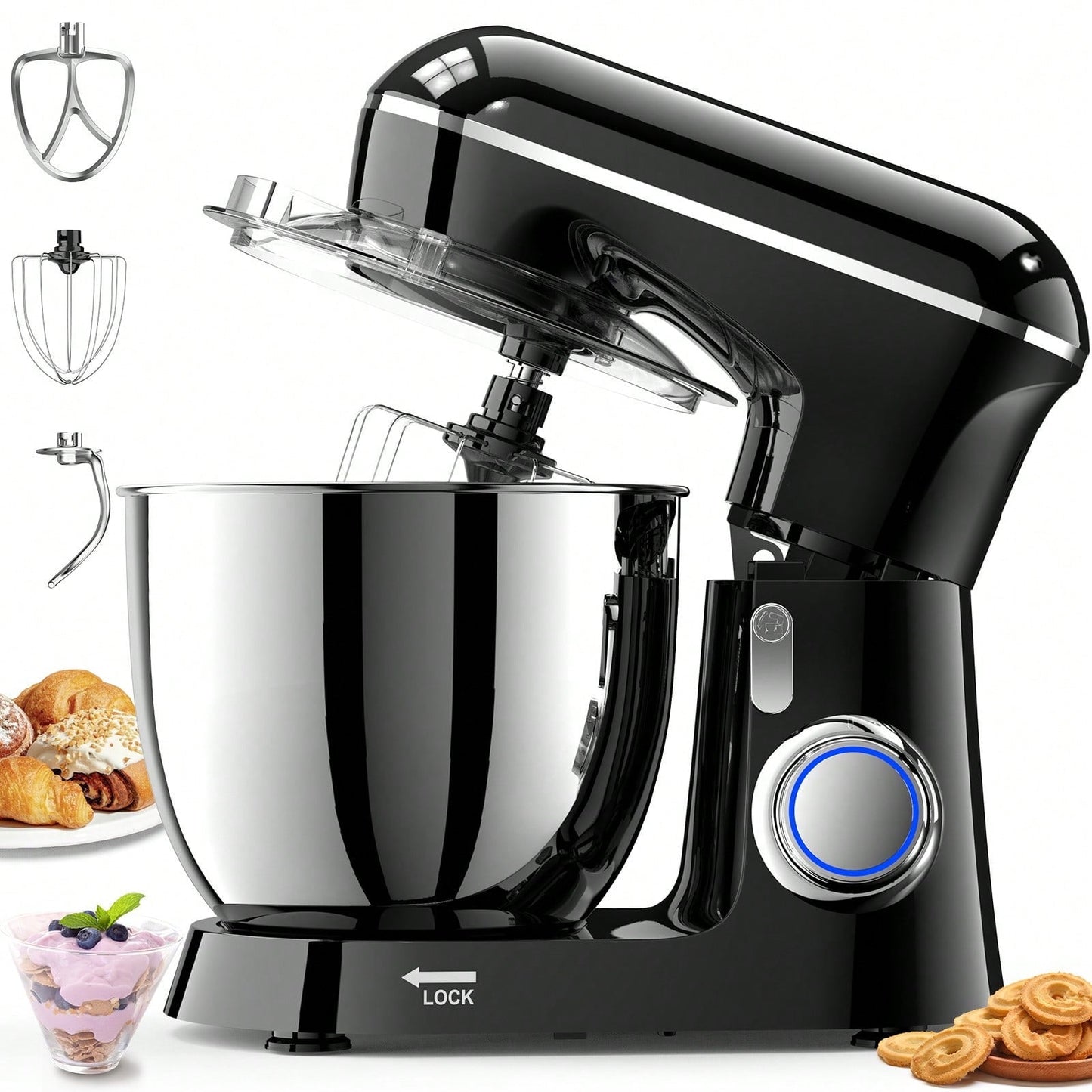 6.5QT 10-Speed Stand Mixer, 3-in-1 Tilt-Head Kitchen Mixer with Dough Hook, Whisk, and Beater – 660W Electric Food Mixer for Baking, Cake, and Everyday Cooking