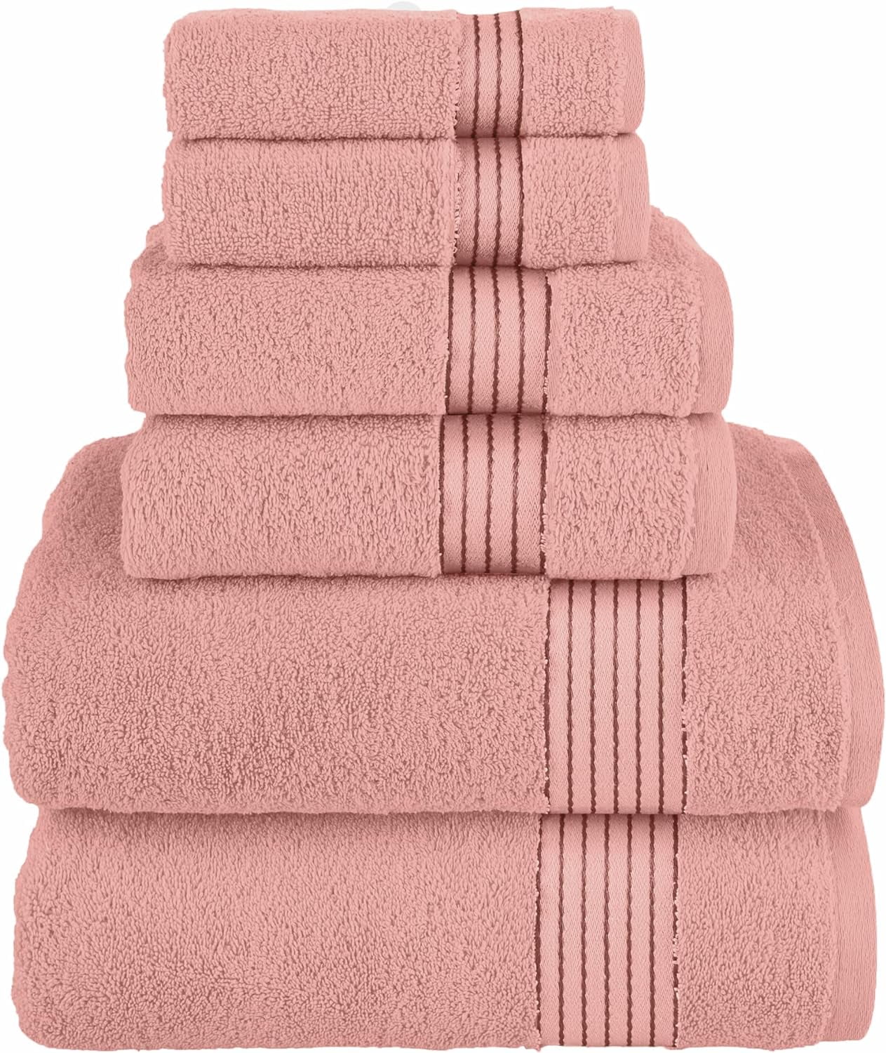 Juego de Toallas Premium de 6 Piezas, 2 Toallas de Baño, 2 Toallas de Mano y 2 Toallas Faciales, 600 GSM, Rosa Empolvado