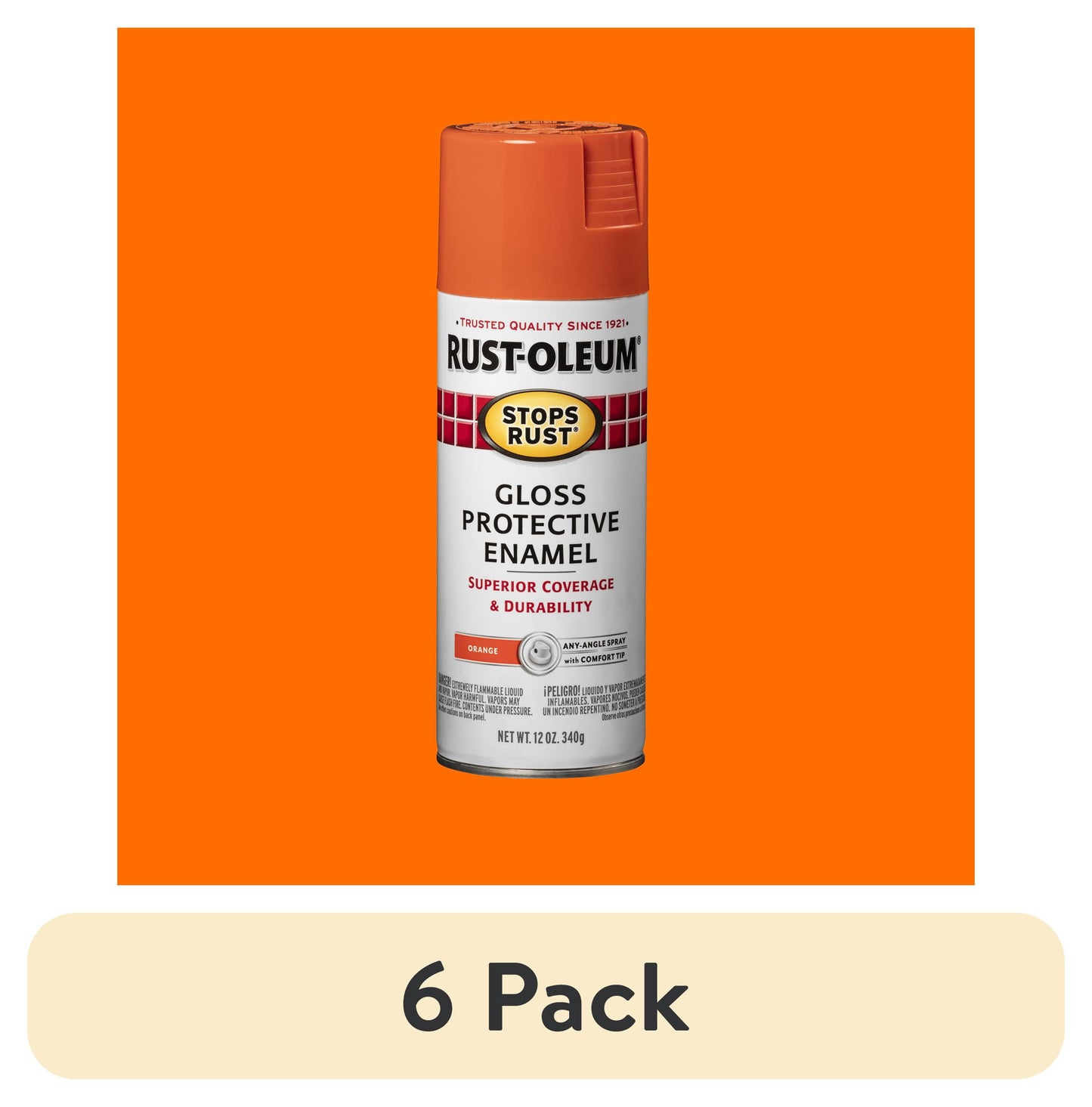 (6 pack) Naranja, Rust-Oleum Esmalte Protector Brillante en Aerosol Que Detiene el Óxido-214084, 12 oz