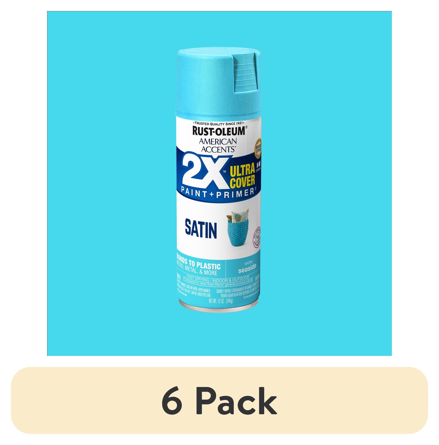 (6 pack) Seaside, Rust-Oleum American Accents 2X Ultra Cover Satin Spray Paint-327939, 12 oz