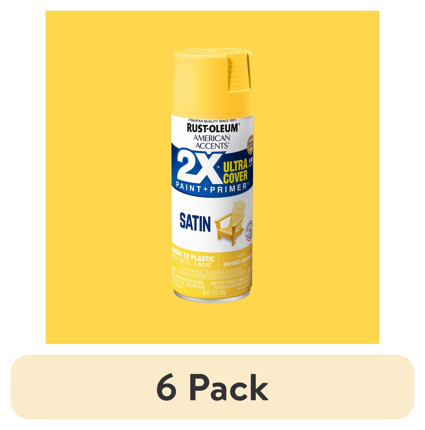 (6 pack) Sweet Mango, Rust-Oleum American Accents 2X Ultra Cover Satin Spray Paint-389906, 12 oz