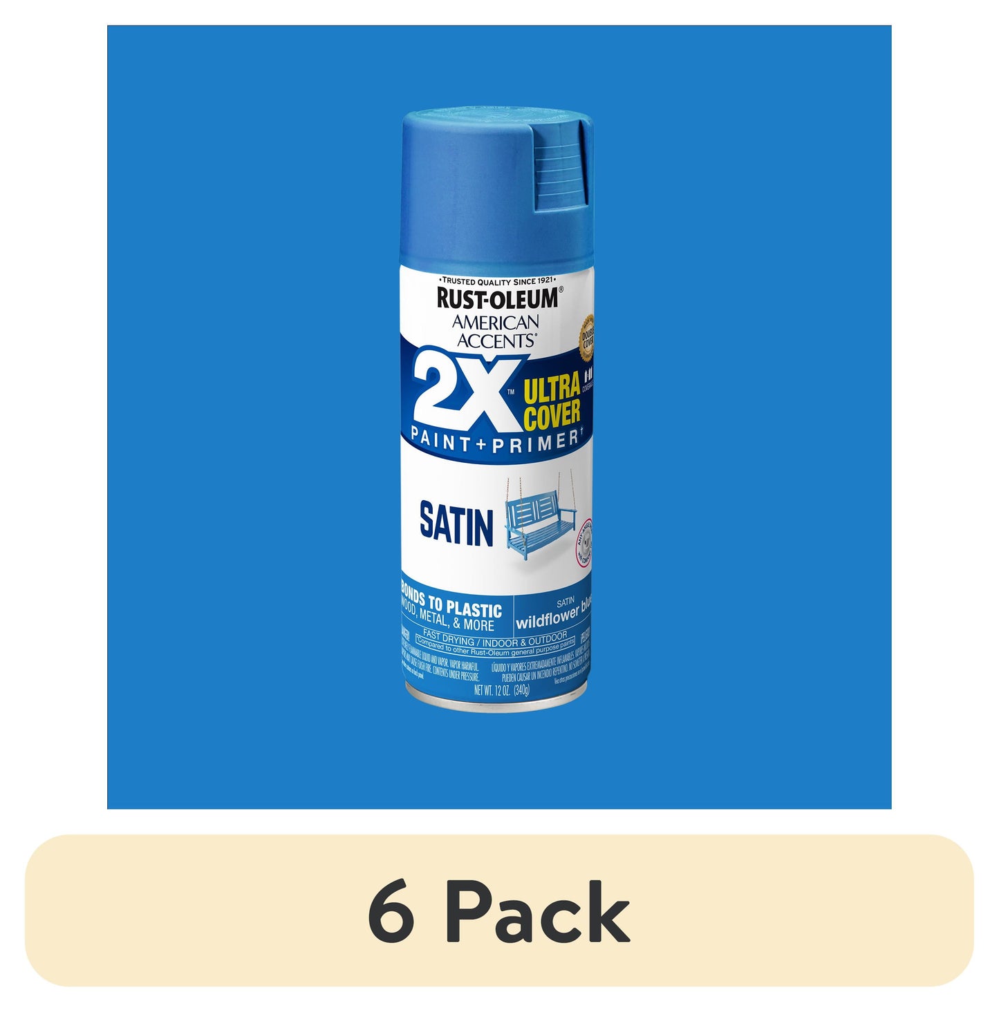 (6 pack) Wildflower, Rust-Oleum American Accents 2X Ultra Cover Pintura en Aerosol Satinada-327936, 12 oz