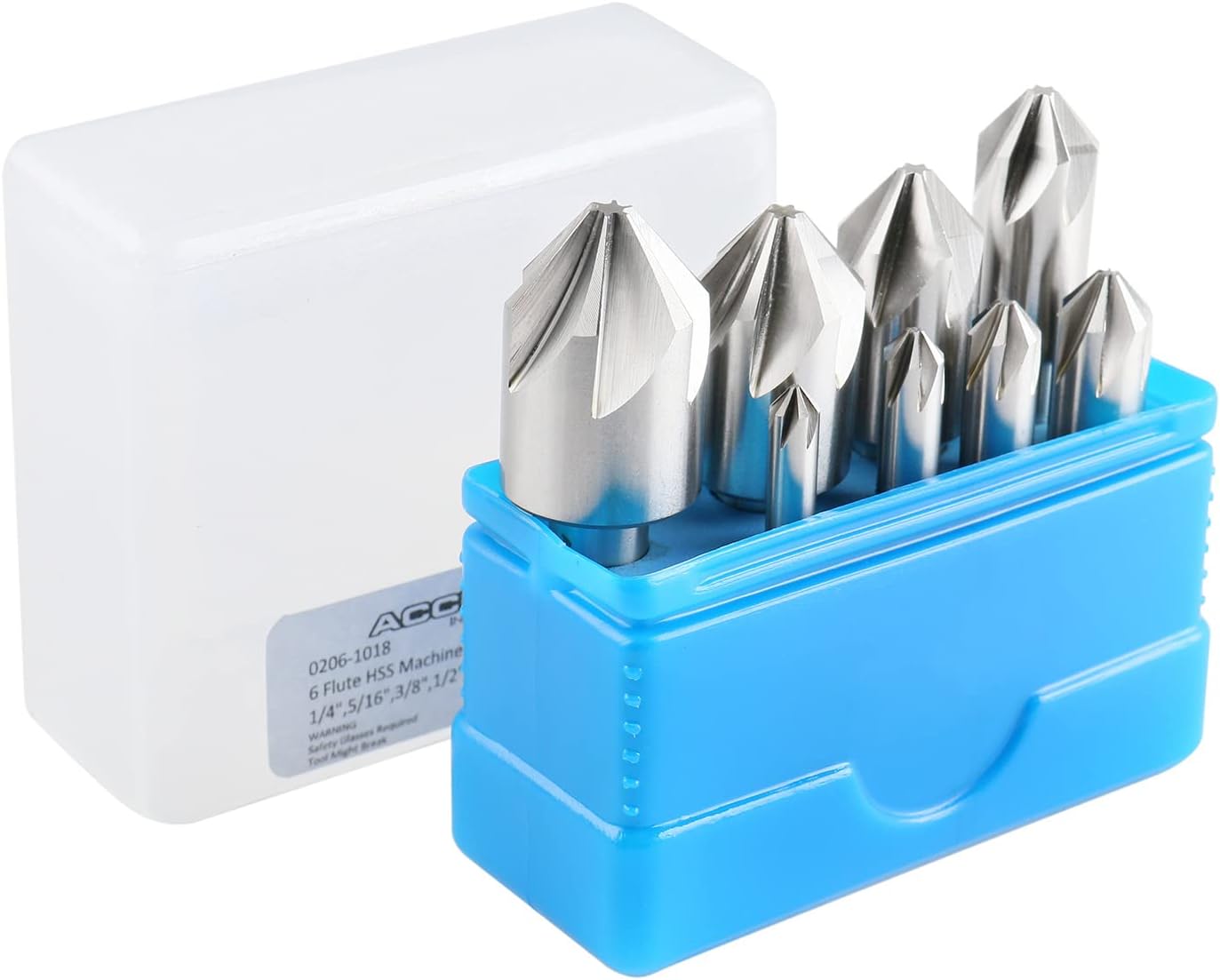 Accusize Industrial Tools 82 Degree 6 Flute H.S.S. Machine Countersink, 8 Pcs, Precision Ground, 0206-1018