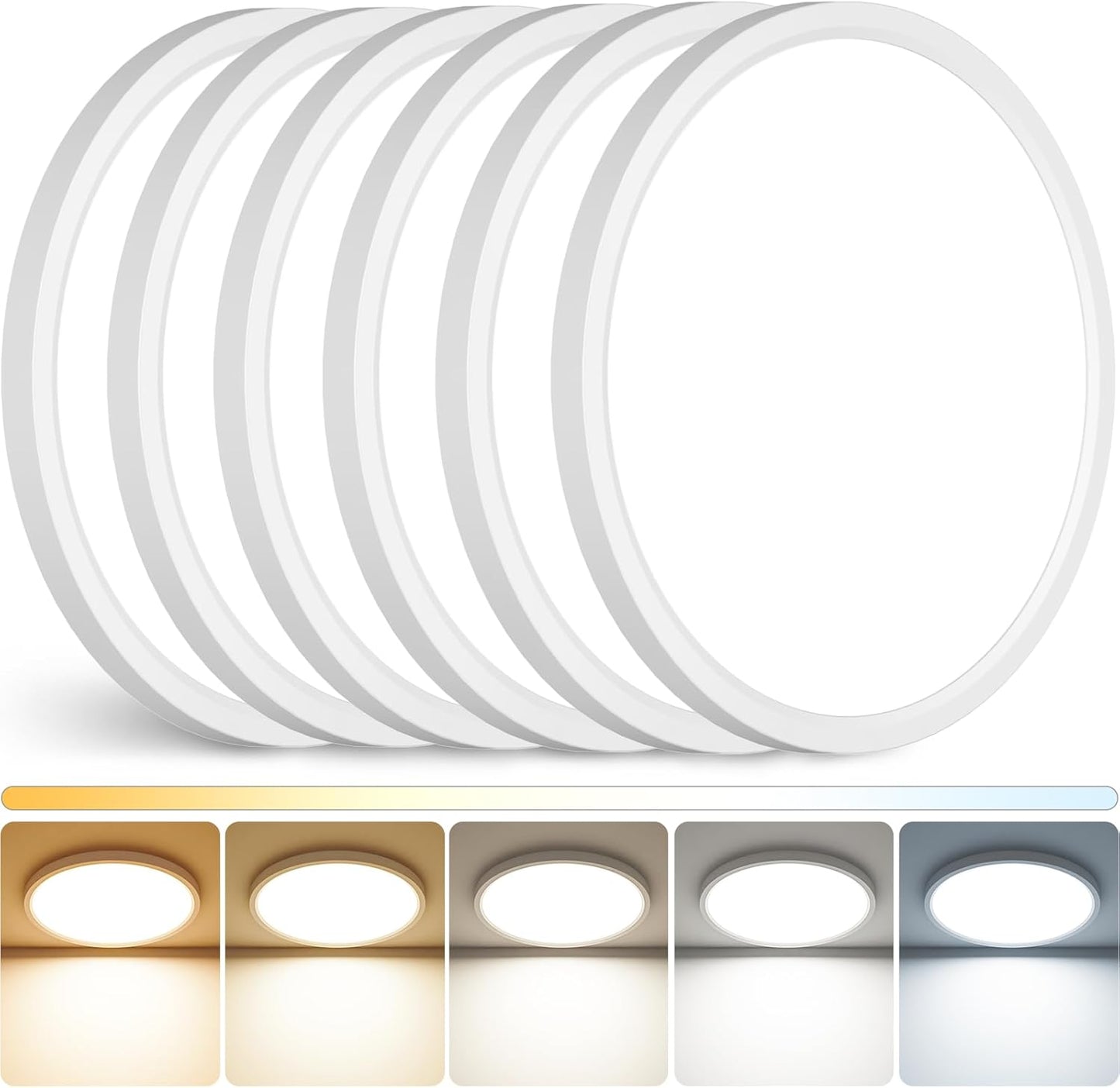 Peasur 12Inch LED Ceiling Light Flush Mount, 5CCT 3000K-6500K Adjustable Ceiling Light Fixture, 2400LM 24W Bright White Flat Lighting Fixture for Hallway Kitchen Bathroom Bedroom, 6Pack