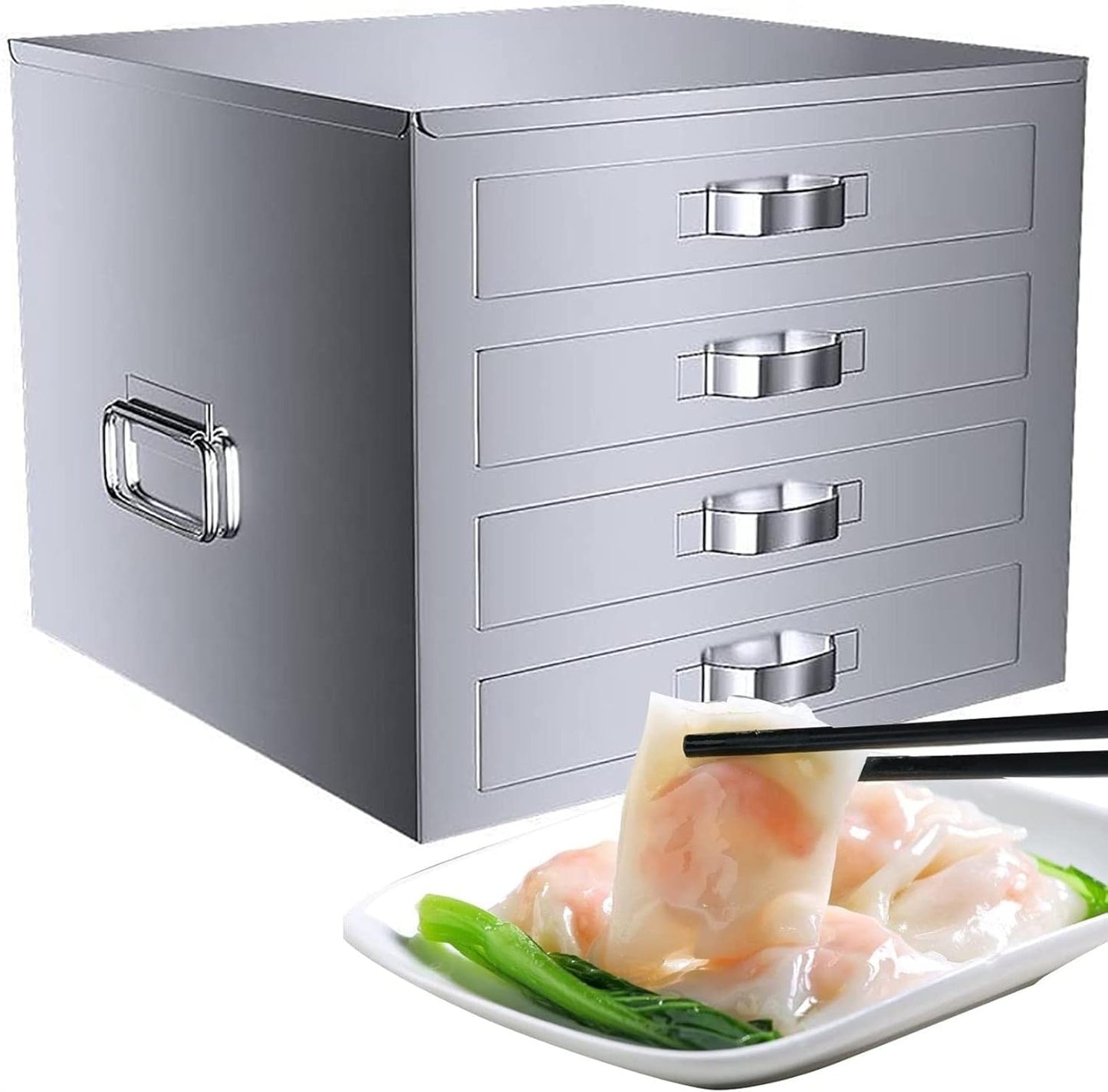 Roll Steamer Rice Noodle Rolls Machine, 53x53x43cm Stainless Steel Chinese Changfen Steamer, 4-Layer Cantonese Household Cuisine Cookware