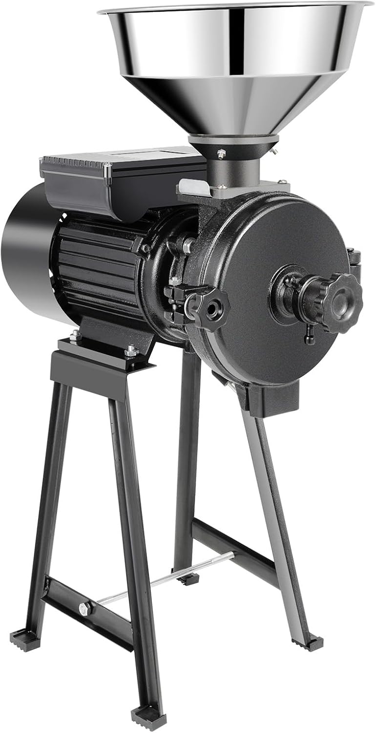 Electric Grain Grinder Mill, 1500W 110V Commercial Electric Feed Mill Wet and Dry Grinder Dry Cereals Grinder with Funnel Thickness Adjustable Powder Grinder for Grain Corn Rice Herbs Pepper (Black)