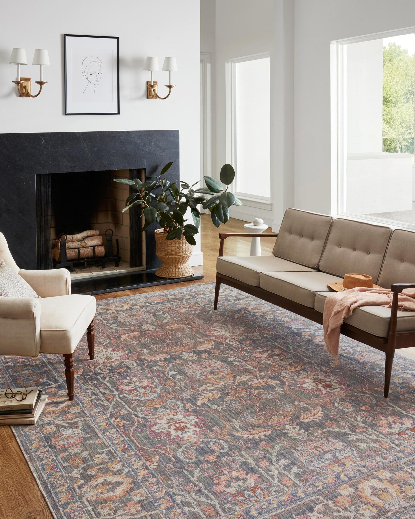 Chris Loves Julia x Loloi Rosemarie 8 x 10 (ft) Loomed Stone / Multi Rectangular Indoor Distressed/Overdyed Oriental Pet Friendly Area rug