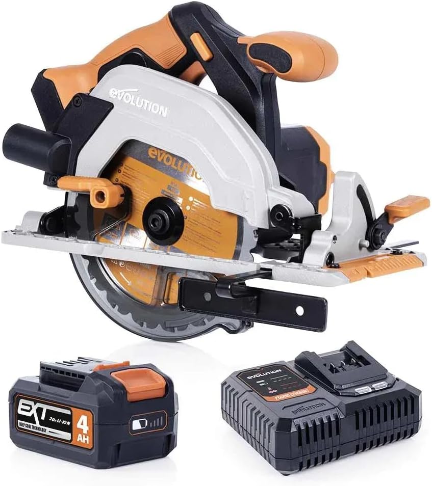 Evolution R165CCSL-Li 6-1\/2\u201D Cordless Circular Saw | Multi-Material Cutting Technology | 0-50° Bevel & 2-1\/2" Adjustable Depth | Includes Multi-Material Blade, Battery & Charger