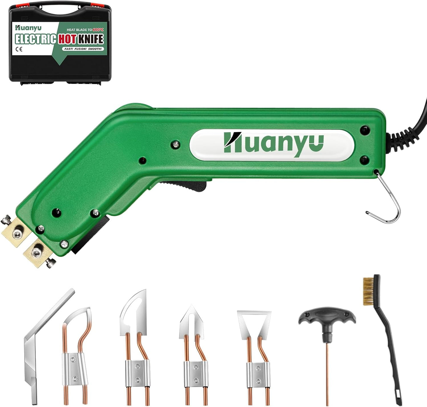 Huanyu Electric Hot Knife Rope Cutter Fabric Cutting Tool Kit 4 Blades Pro Fabric Cutting 600° C Heat Cutter 100W Heat Sealer for Sponge Cloth Board Webbing Continuous Working