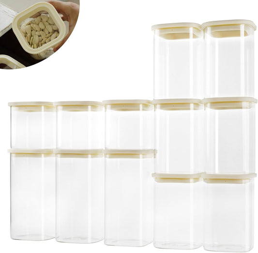 CozNido 12pcs Square Glass Pantry Storage Containers with See Through Lids Kitchen Jars Sets for Cereal, Chips Refrigerator Safe, Professional Glass Canisters, Patent Approved (12PCS\/MIX)