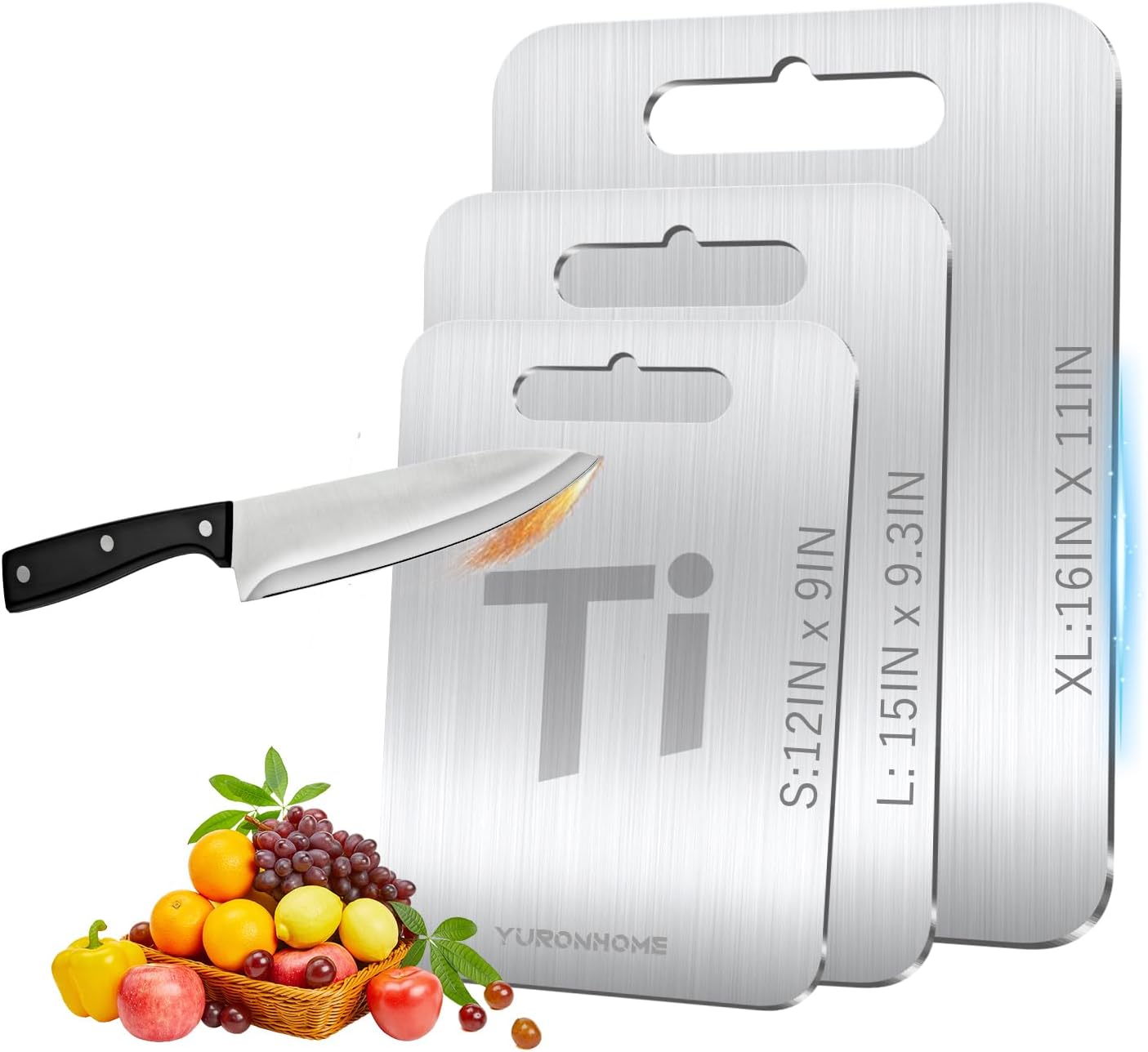 YuronHome Titanium Cutting Boards Set of 3, Cutting Boards for Kitchen, Double-Sided Food-Grade, No toxic, New Upgrade, Hygiene Durable Dishwasher Safe Chopping Board for Meats, Fruits, Vegetables