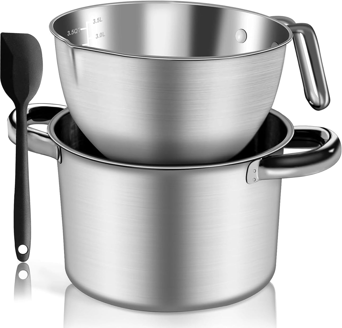 Large Double Boiler Pot Set,3500ML\/3.1QT Mixing Bowl for Chocolate Melting, 5000ML\/ 4.5QT 304 Stainless Steel Pot With Silicone Spatula for Melting Chocolate, Candy, Candle, Soap, Wax