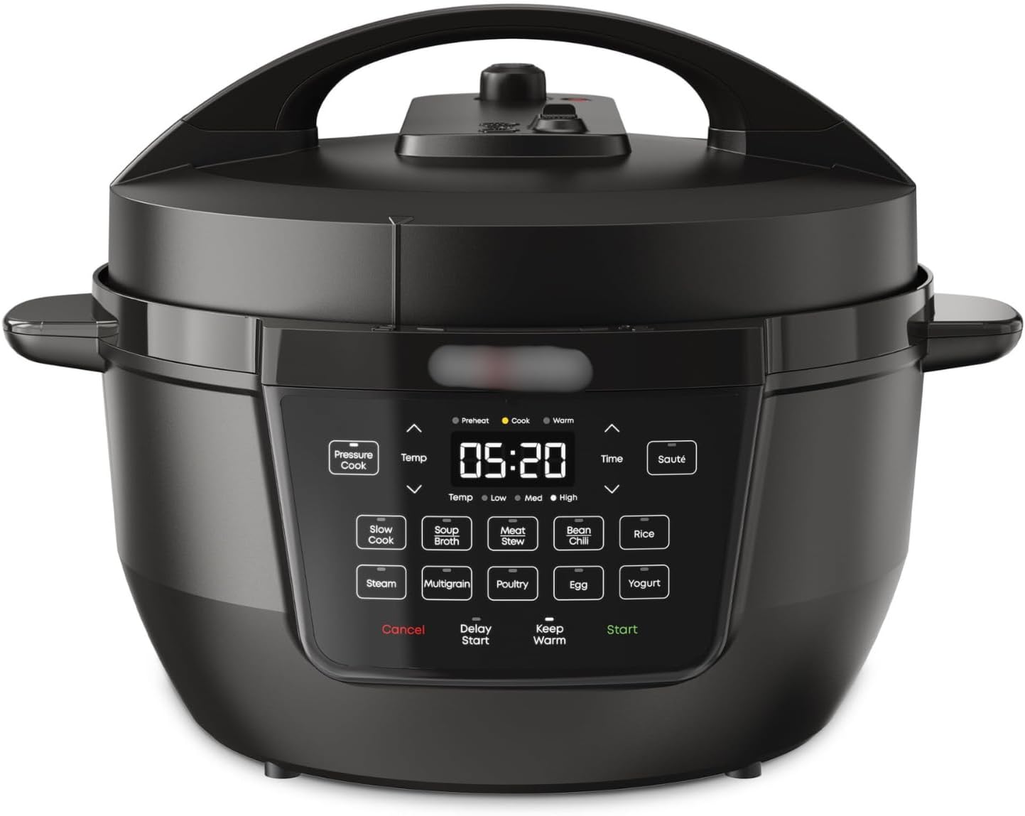 7.5 Qt RIO Wide Base 7-in-1 Multi-Cooker, Pressure Cooker, Slow Cook & More, Black - Cook Up To 70% Faster Compared To Slow Cooking Methods