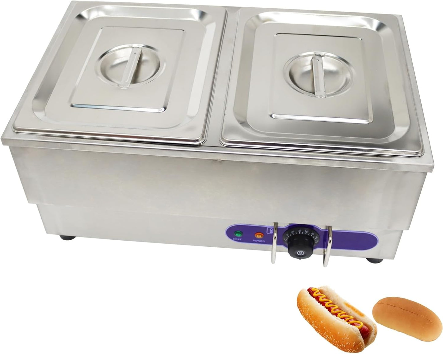 110V Commercial Hot Dog Steamer & Bun Warmer Steamer for hypermarket Food Industry with 2 Sets of Stainless Steel Basin