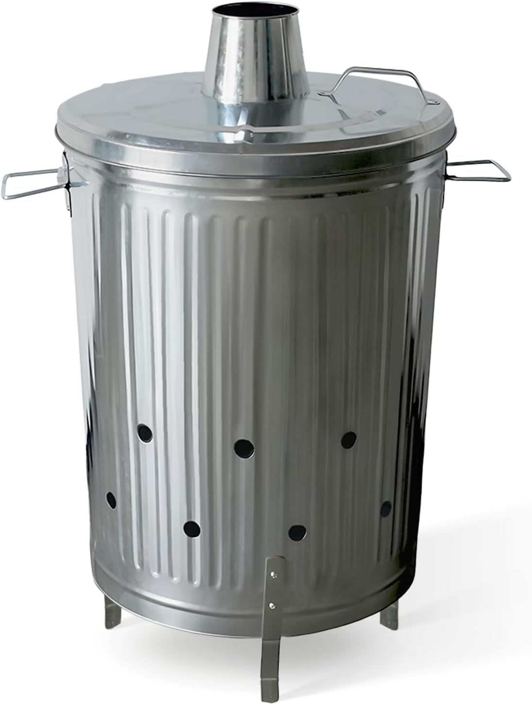 Plexon Metal Burn Bin - Galvanized Trash Can with Lid and Vent Holes - Trash Burning Container Composter Incinerator for Garbage, 20 Gallon (Chimney Lid)