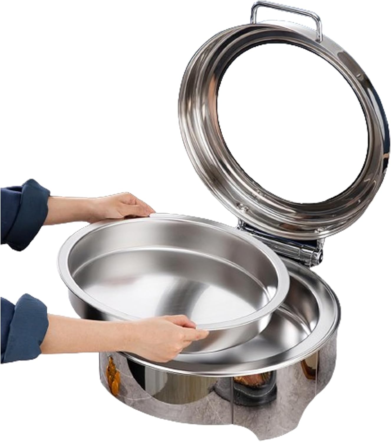 Hot Pot Buffet Set, Stainless Steel Catering Service, Restaurant Food Warmer, Buffet Stove Food Plate and Foldable Frame for Party