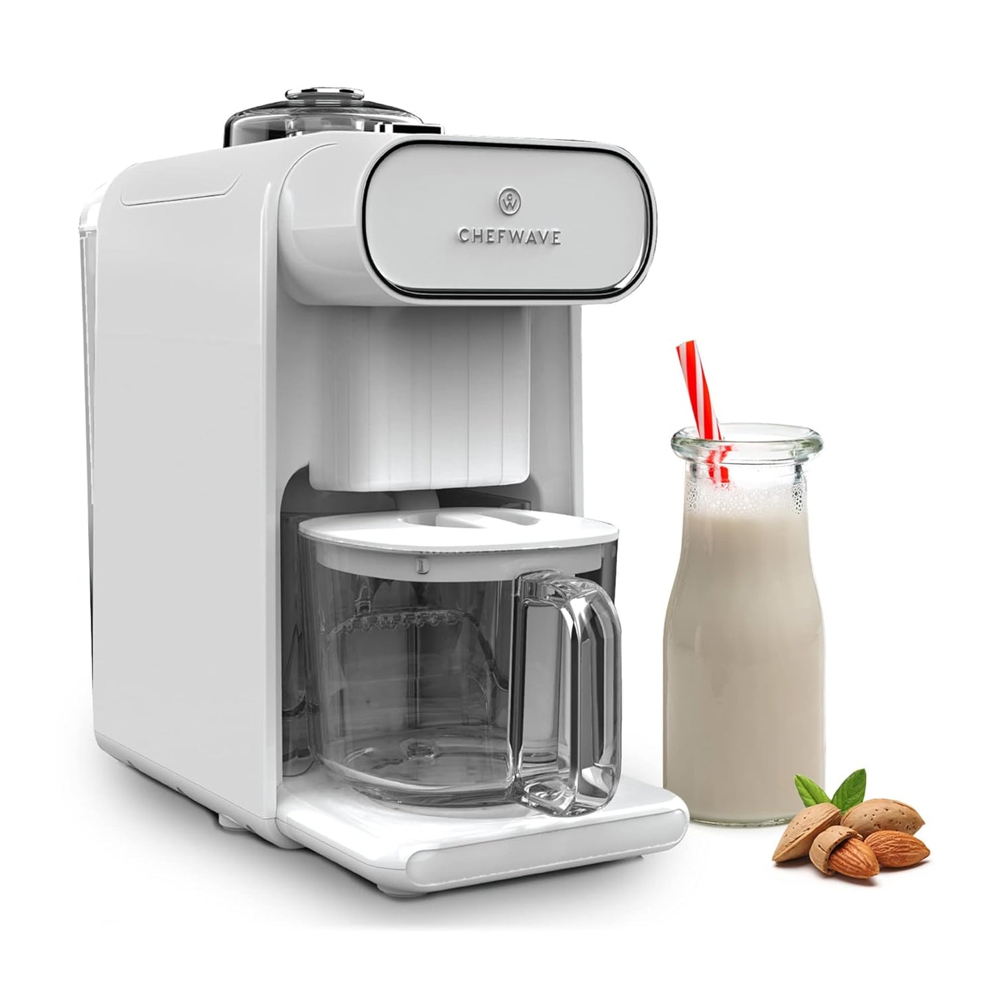 ChefWave Milkmade Non-Dairy Milk Maker \u2013 6-in-1 Plant-Based Milk Machine for Almond, Oat, Soy, Cashew, Coconut & Macadamia \u2013 No Soaking, Auto-Clean, Delay Start, Glass Pitcher \u2013 White
