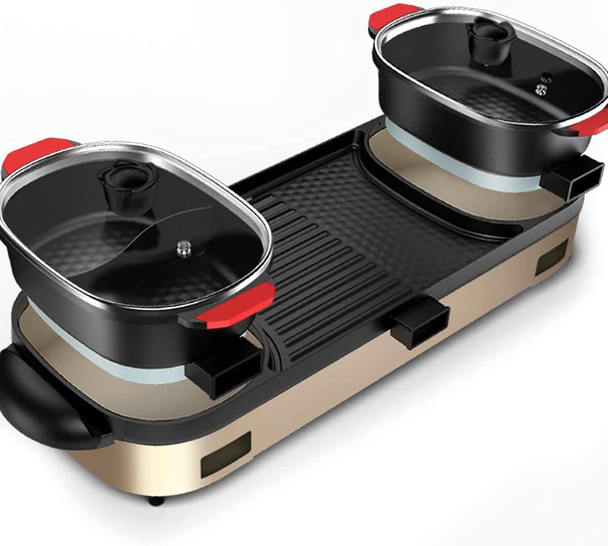 BBQ Smokeless Grill Multifunction Electric Grill Indoor Hot Pot, Home Cooker Griddle Multi Purpose Korean Barbecue Hot Pot Smokeless Teppanyaki BBQ Grill Hotpot Pot Family Dinner