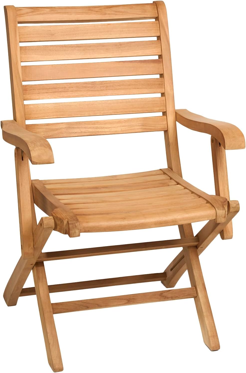 TeakCraft Teak Folding Arm Chair - Single Arm Chair- Fully Assembled - Solid Wooden Outdoor, Indoor- Wood Dining Room, Kitchen, Patio, Bistro Chairs, The Camile