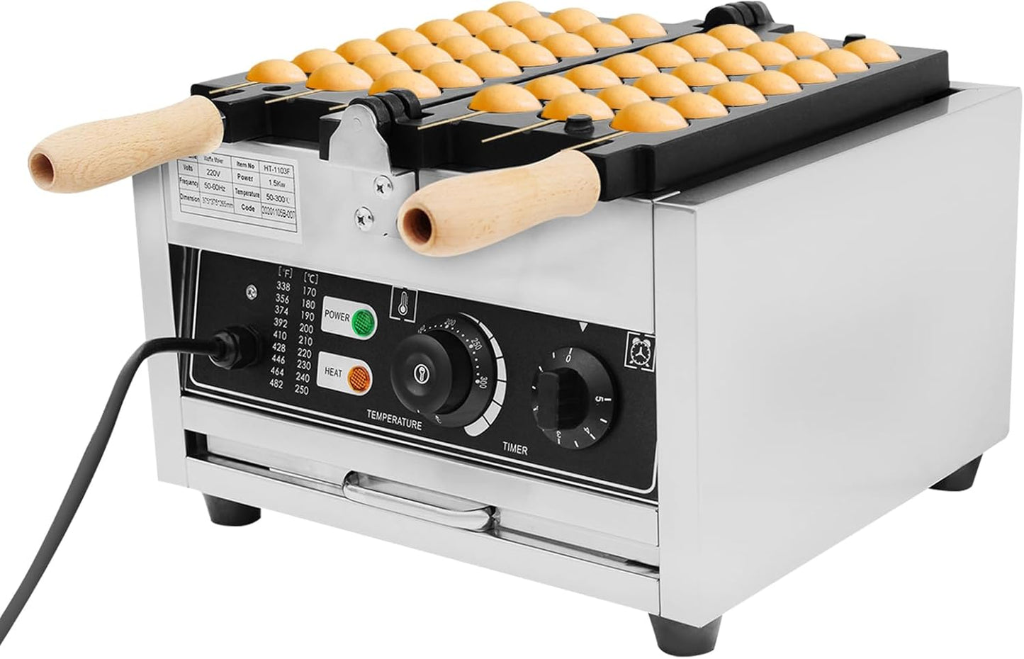 Commercial Electric Bubble Waffle Maker Machine 1500W 110V, 7-Grid Nonstick Waffle Baker with Adjustable Temp, Waffle Ball Stick Maker for Restaurants, Bakeries, Snack Bars, Street Food Stall