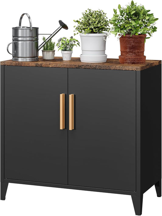 30" H Outdoor Storage Cabinet, Sideboard Buffet Cabinet, 2 Doors, Metal, Adjustable Shelf, Kitchen,Coffee Bar, Garden, Entryway, Table Cupboard,16" Dx 32" Wx30 H Black