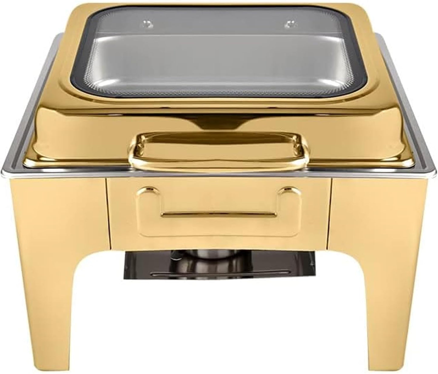 6.8L Golden Stainless Steel self-Service Stove, Heating Square Insulation Stove hot Pot Hydraulic Glass lid self-Service Stove, Suitable for Hotels, Restaurants, Parties