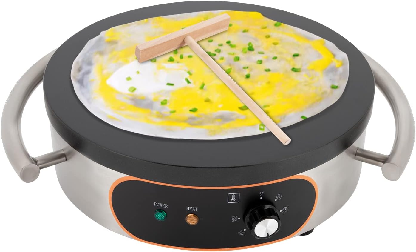 16 Inch Commercial Crepe Maker 1500W Electric Pancake Maker with Nonstick Round Crepe Hotplate Griddle Machine for Blintzes, Eggs, Tortilla
