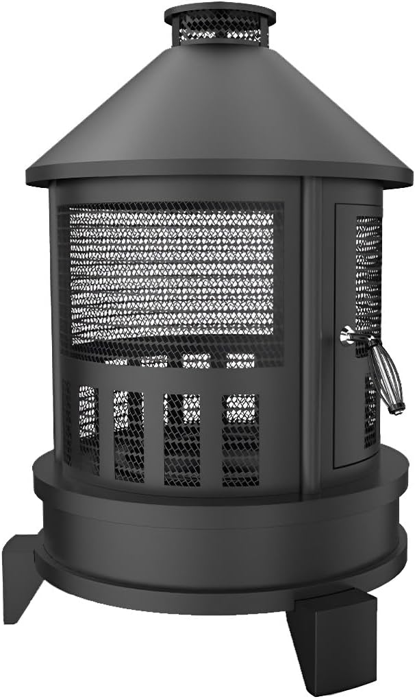 Outdoor Fire Pit, Black Metal Mesh Chiminea, 27x27x38 Inch, Portable Garden Stove with Heat-Resistant Handle, Patio Heater for Backyard
