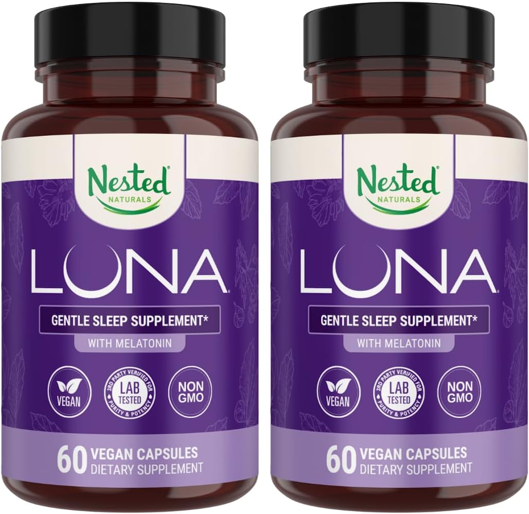 Nested Naturals Luna Sleep Aid - Non-Habit Forming Natural Sleeping Pills for Adults with Naturally Sourced Ingredients - Valerian Root, Melatonin, Chamomile, Lemon Balm, and More - 120 Vegan Capsules
