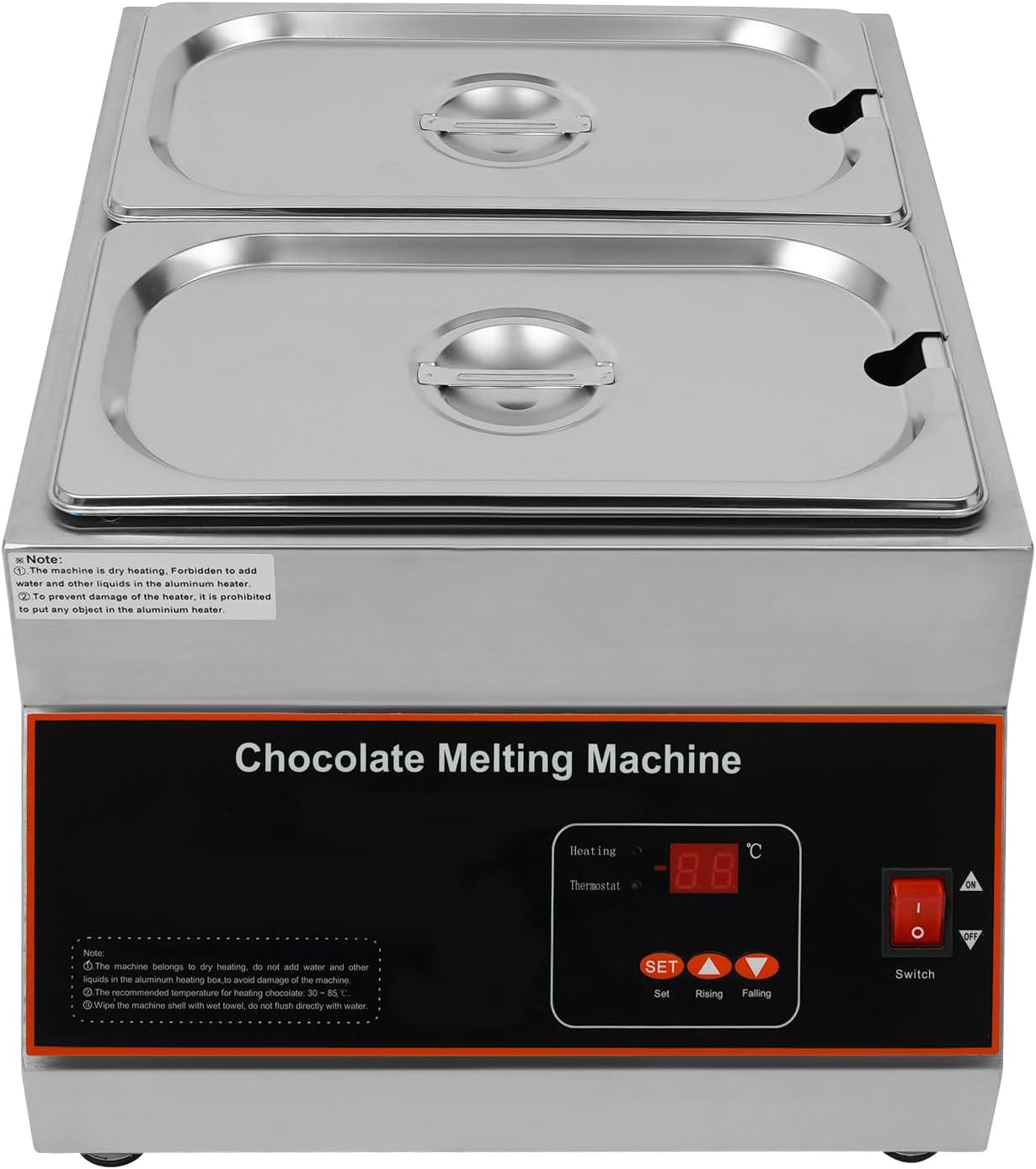 2 Tanks Chocolate Melting Machine, 500W Electric Chocolate Melter Commercial Chocolate Tempering Machine, 32-203℉ Adjustable Temperature, Stainless Steel Chocolate Heater for Chocolate Cheese