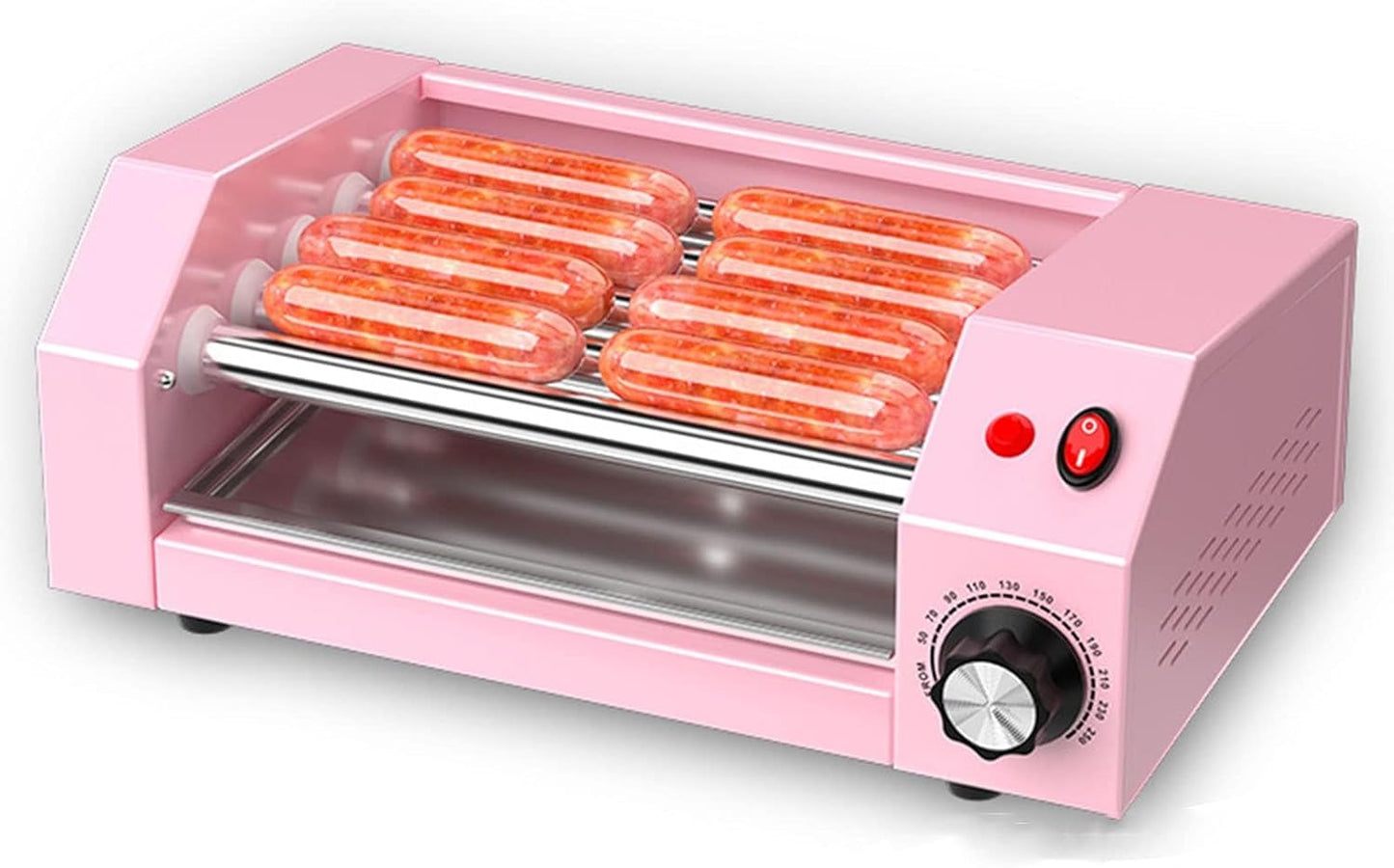 WBRSybUS Hot Dog Roller Grill Cooker Machine, Countertop Hot Dog Warmer, Electric 5 Roller Grill Cooker Warmer, Stainless Steel Rollers, Perfect for Breakfast Sausages,Pink