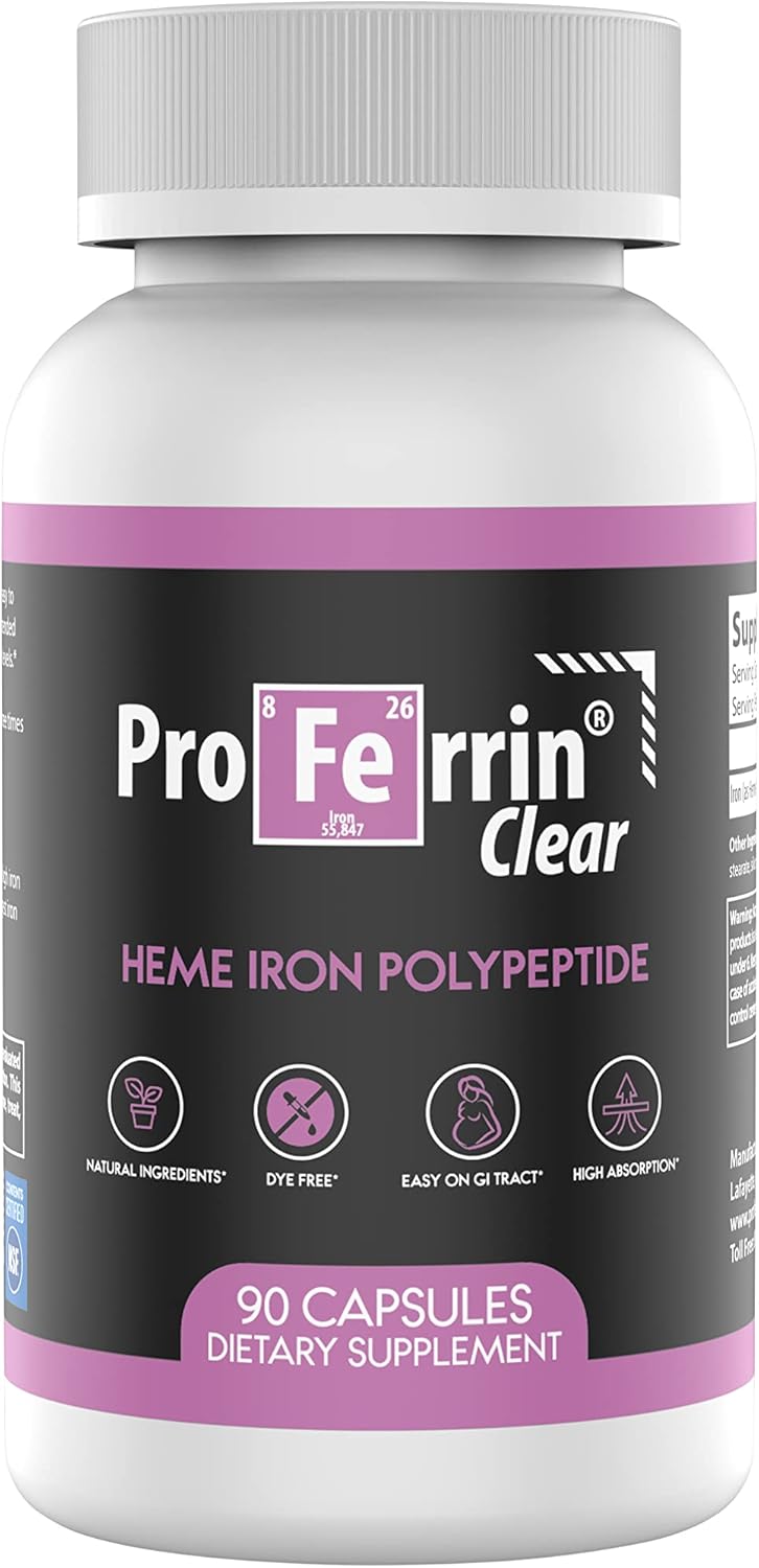 Proferrin Clear Heme Iron Supplement, 90 Capsules- Superior Absorption, Easy on The Gut, Natural, Made in The US