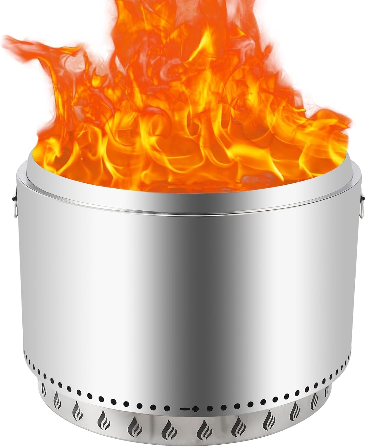 27 Inch Smokeless Fire Pit with Air Switch, Wood Burning Portable Stainless Steel Outdoor Firepit with Fixed Stand & Stove Hook, Ash Pan, for Outside Camping Backyard Patio Picnic, 360° Wide Warm