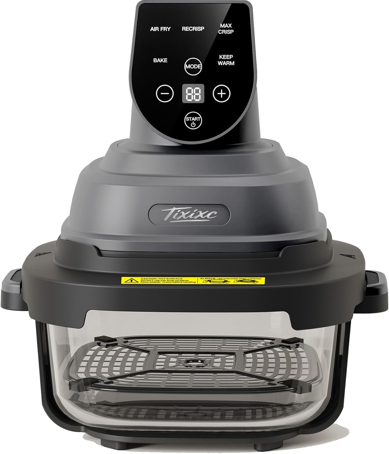 5-in-1 Non Toxic Glass Air Fryer (1500W), 4QT Pot + Dust Cover & 6-Cup Glass Containers + Sealing Lids Portable Smart Air Fryer, with Silicone Pad, Freezer/Dishwasher Safe Kitchen Appliances