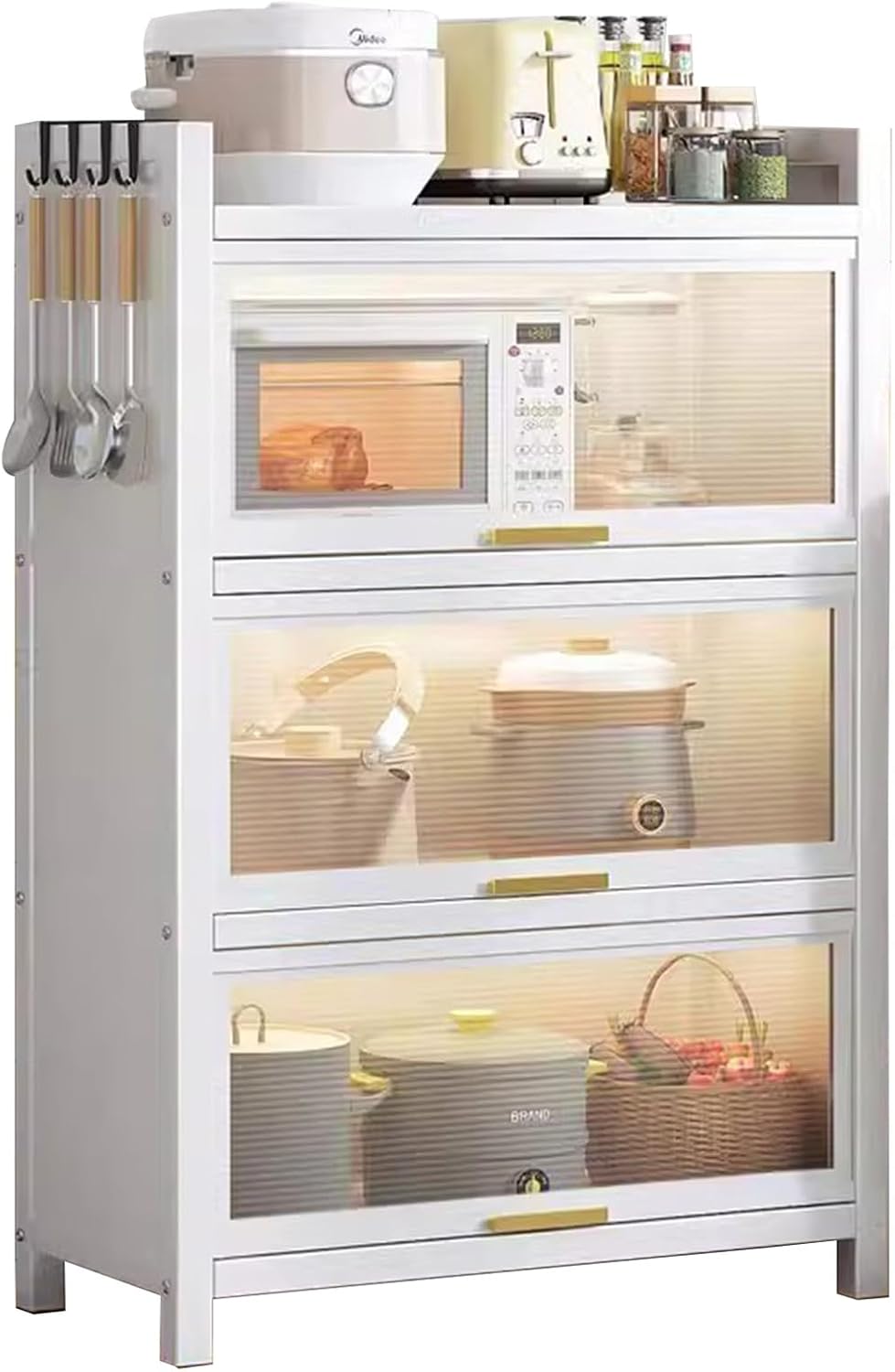 WZFPXIGWE Standing Kitchen Shelf, Microwave Standf with Flip Door Cabinet, Kitchen Storage Rack with Wheels for Appliances, for Spices, Pots and Pans(Medium)