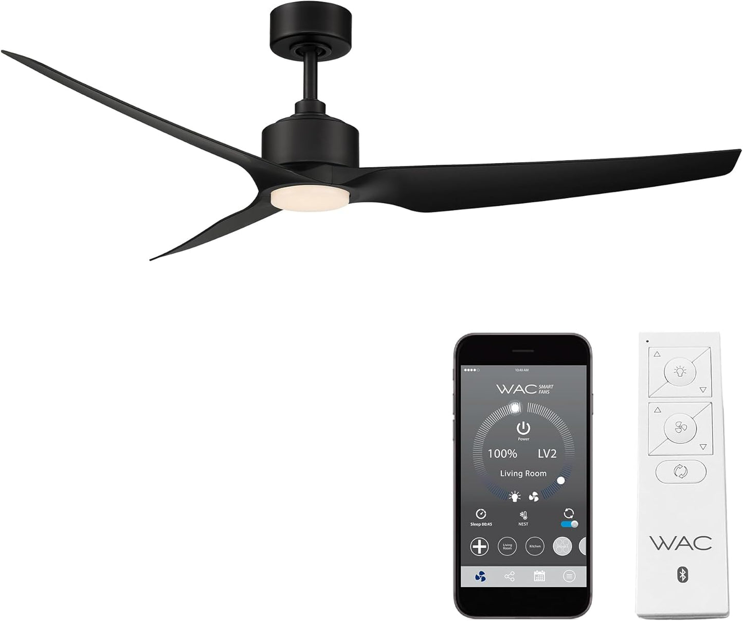 WAC F-056L-MB Stella 60" Outdoor Ceiling Fan with Lights and Remote Control, Matte Black