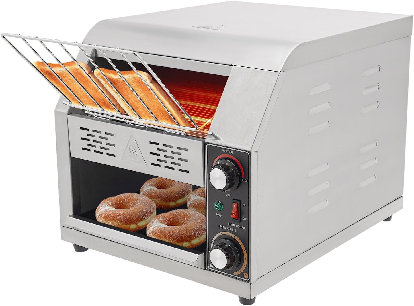 Commercial Toaster, 1900W Heavy Duty Commercial Toaster, Conveyor Toaster, Stainless Steel Electric Oven | with Dual Heating Tube | 300 Slices/h | 7-Speed Adjustable, for Buffets/Famliy Day/Camping